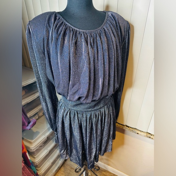 Nervi Betty Silver Metallic Glitter Long Sleeve Mini Dress - Picture 11 of 12